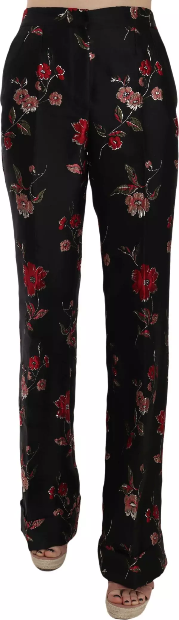 Floral Print Black Boot Cut Trouser Pants