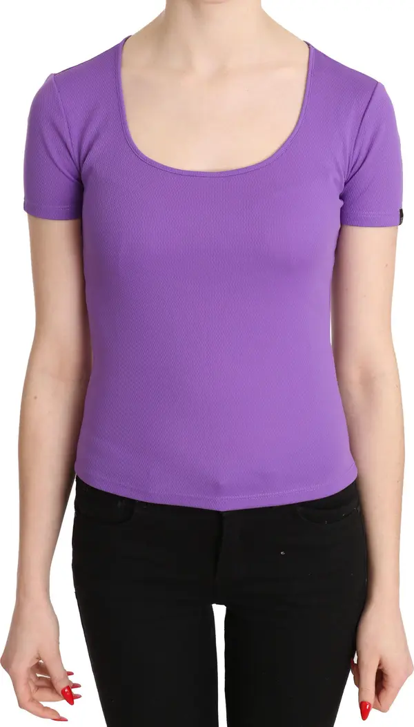 Purple 100% Polyester Short Sleeve Top Blouse