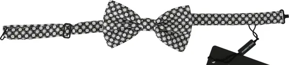 Men Black White Circles Adjustable Neck Papillon Bow Tie