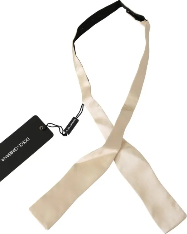 Beige Slim Skinny Men Necktie 100% Silk Bowtie