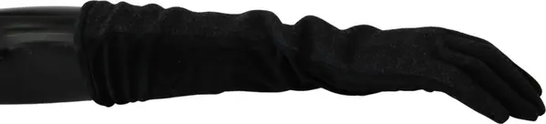 Black Gray Mid Arm Length Mittens Wool  Gloves