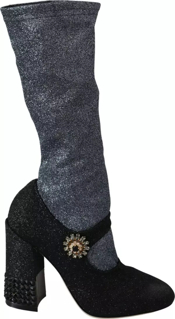 Black Crystal Mary Janes Booties Shoes