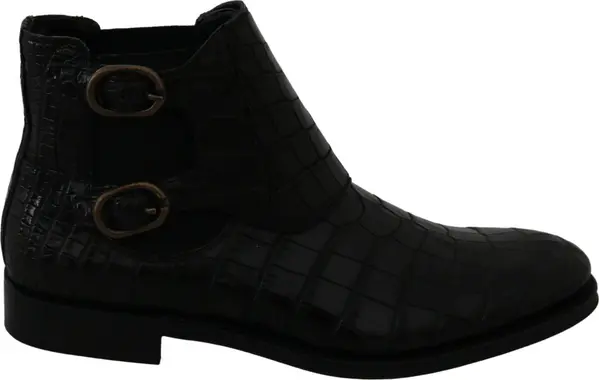 Black Crocodile Leather Derby Boots Shoes