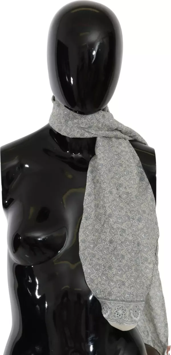 Cotton Beige Blue Fantasy Print Scarf