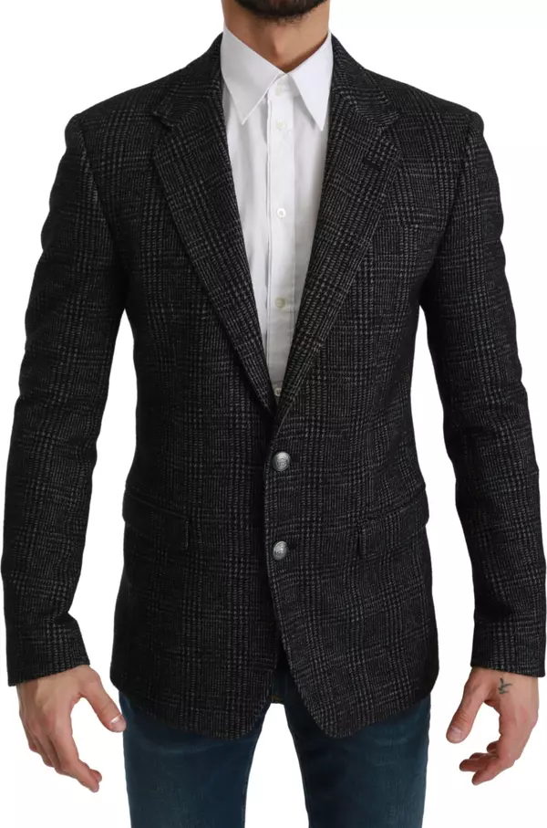 Gray Plaid Check Slim Fit Jacket Blazer