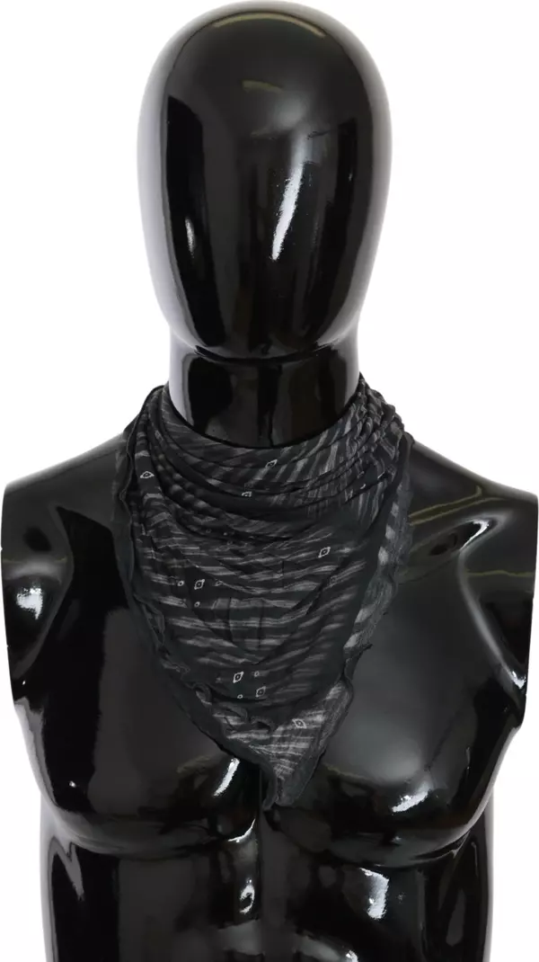 Black Gray Viscose Foulard Branded Scarf