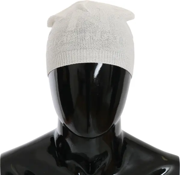 Beanie White Wool Blend Branded Hat