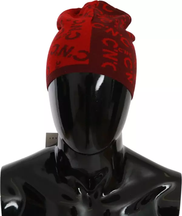 Red Wool Blend Branded Beanie Hat