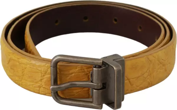 Yellow Exotic Skin Leather Grey Buckle Belt