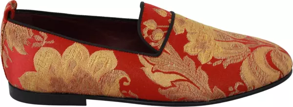 Red Gold Brocade Slippers Loafers Shoes