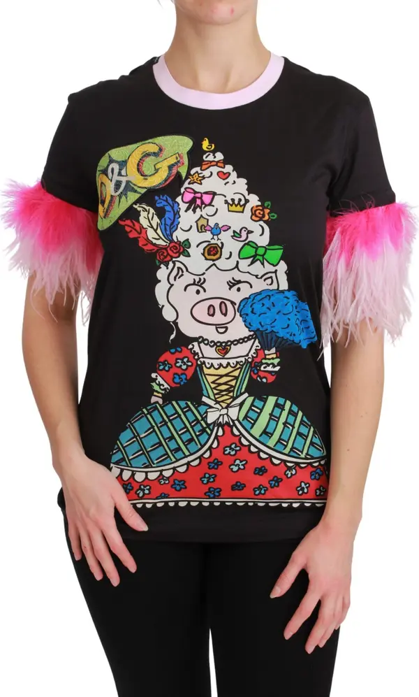 Black YEAR OF THE PIG Top Cotton  T-shirt