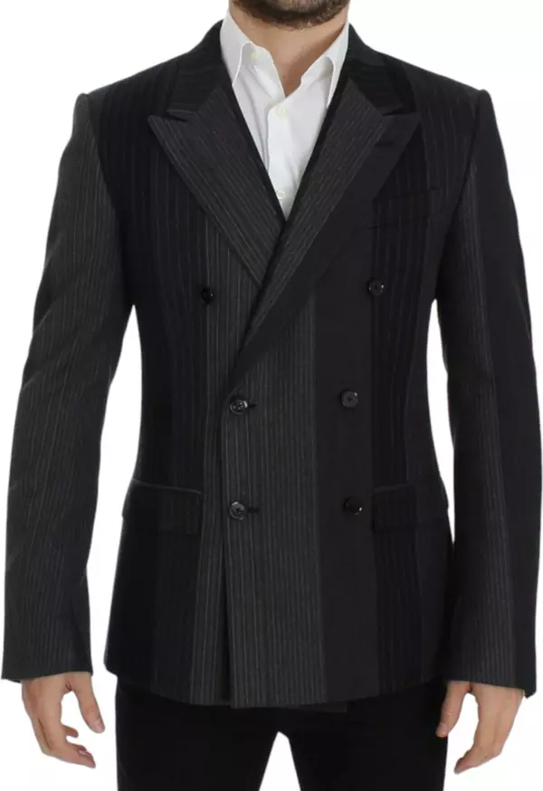 Gray striped wool stretch blazer