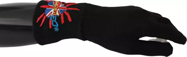 Black #DGLovesLondon Embroidered Wool Gloves