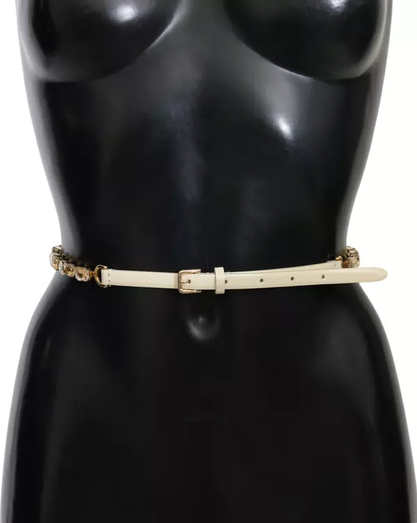 White Leather Crystals Waist Belt