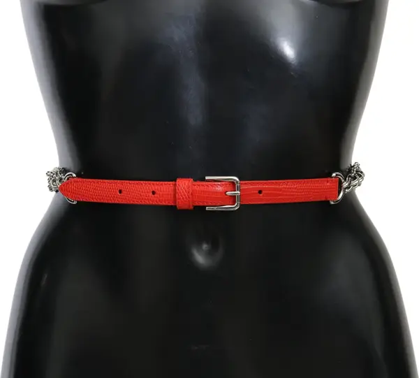 Red Leather Roses Floral Silver Waist Belt