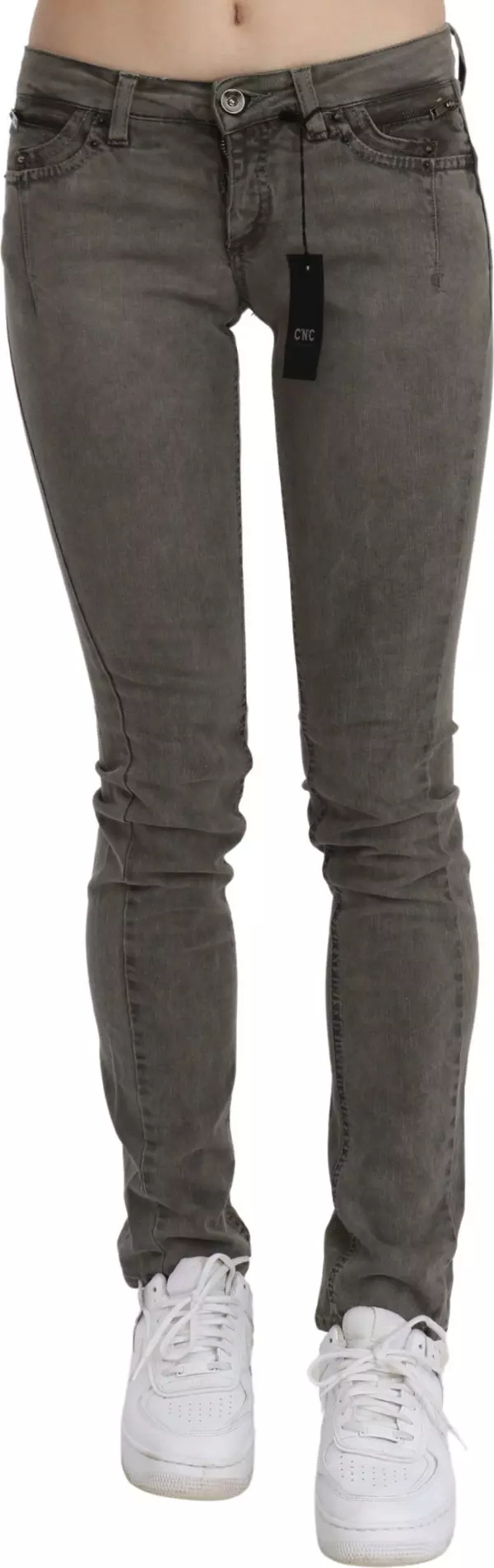 Gray Low Waist Skinny Denim Cotton Jeans