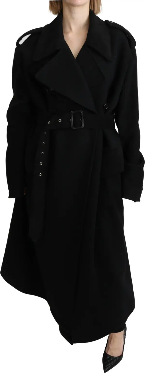 Virgin Wool Black Blazer Trenchcoat Jacket