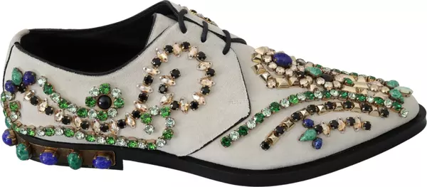 White Suede Crystal Dress Broque Shoes