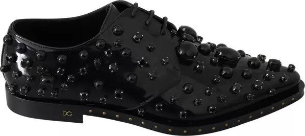Black Leather Crystals Dress Broque Shoes