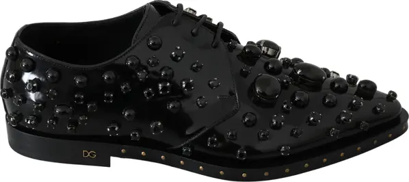 Black Leather Crystals Dress Broque Shoes
