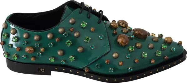 Green Leather Crystal Dress Broque Shoes