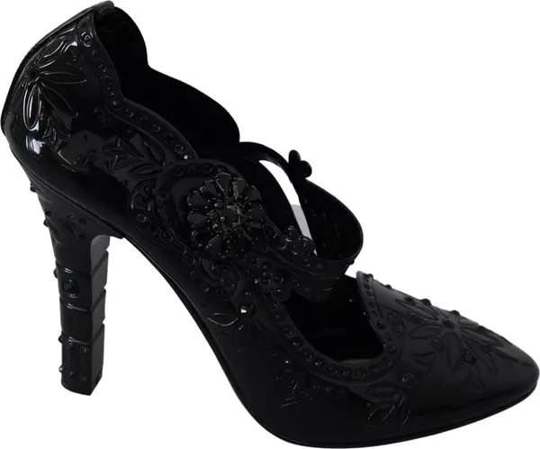 Black Floral Crystal CINDERELLA Heels Shoes