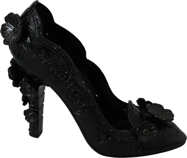 Black Floral Crystal CINDERELLA Heels Shoes