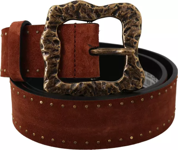 Brown Suede Leather Studded Baroque Belt