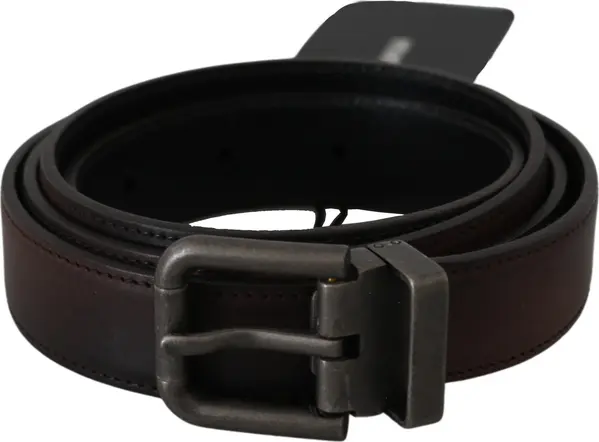 Solid Brown Leather Gray Buckle Belt