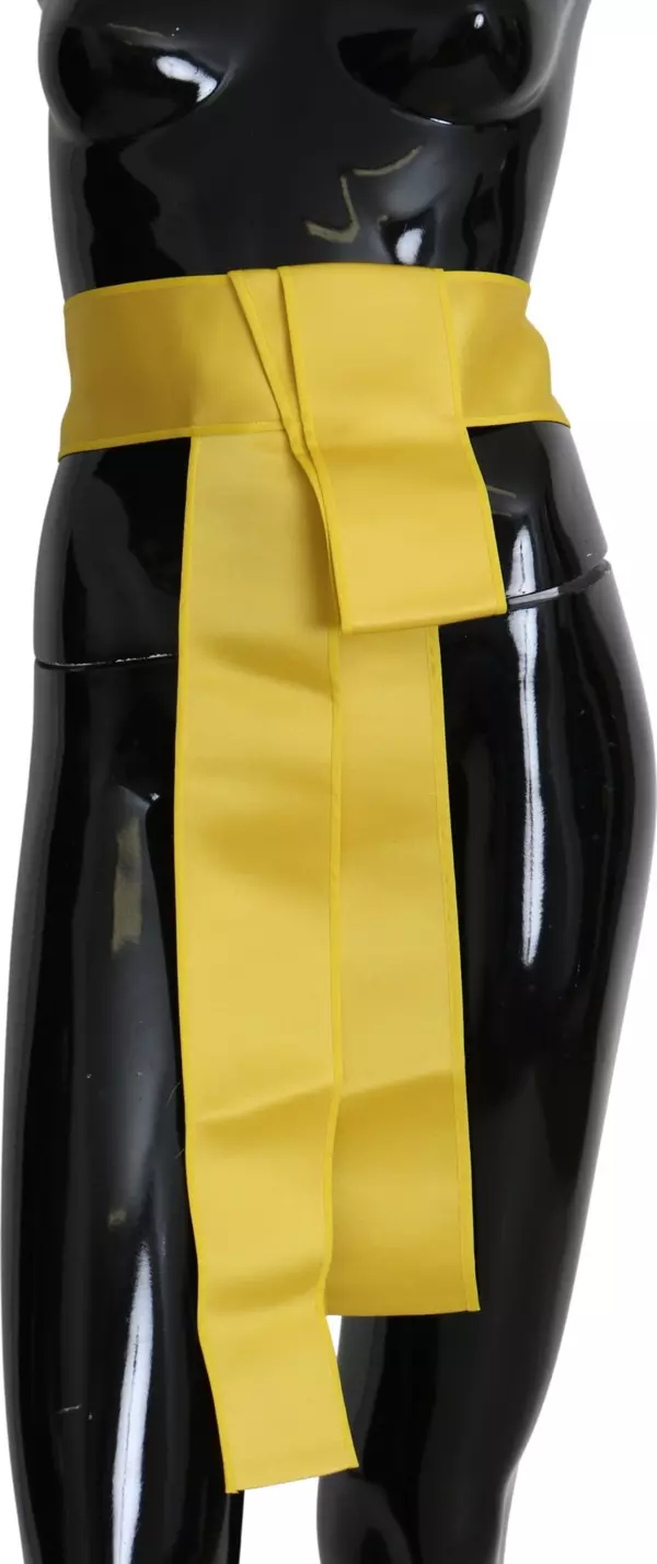 Yellow Wide Snap Button Closure Silk Belt