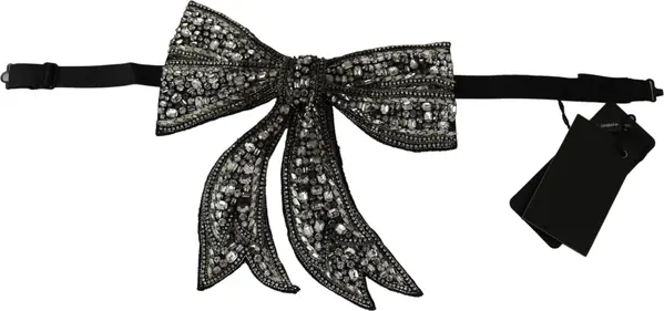 Silver Tone 100% Silk Crystal Embellished Women  Bowtie
