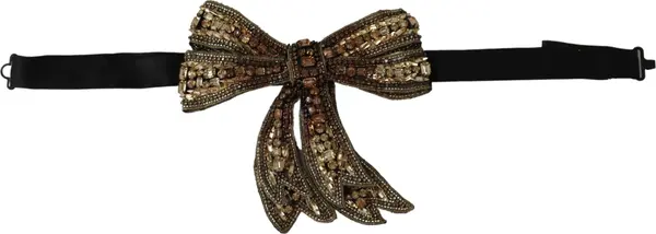 Gold Tone Silk Rhinestone Embellished Women Bowtie