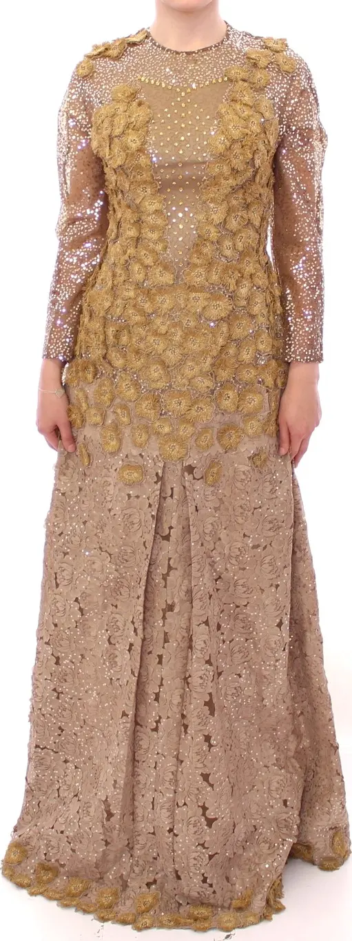 GOLD Long Lace Maxi Crystal Dress