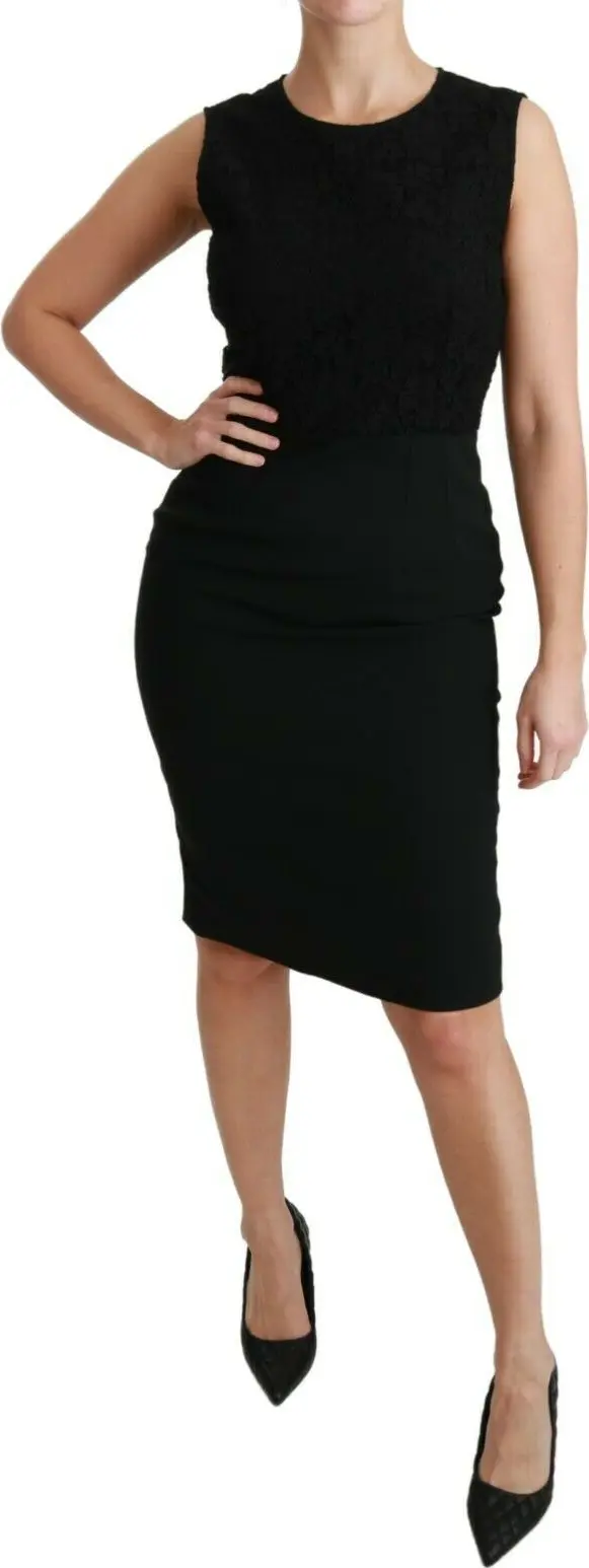 Black Floral Lace Sheath Gown Dress