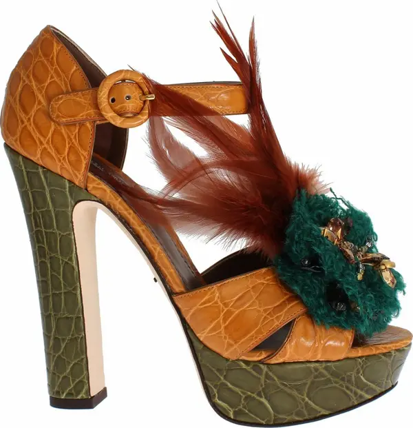 Orange Leather Crystal Platform Sandal Shoes