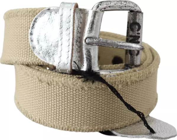 Beige Cotton Rustic Logo Buckle Belt