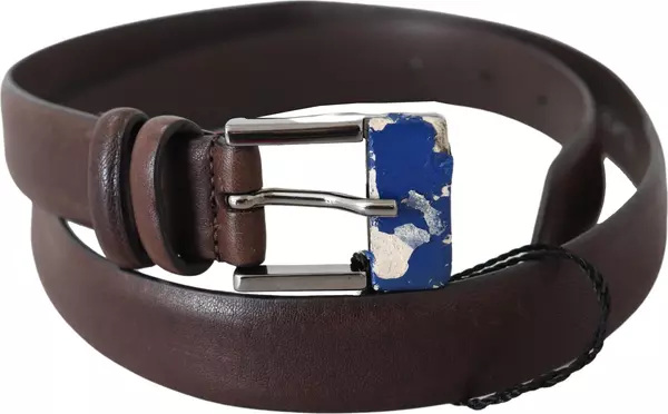 Brown Genuine Leather Silver Buckle Belt