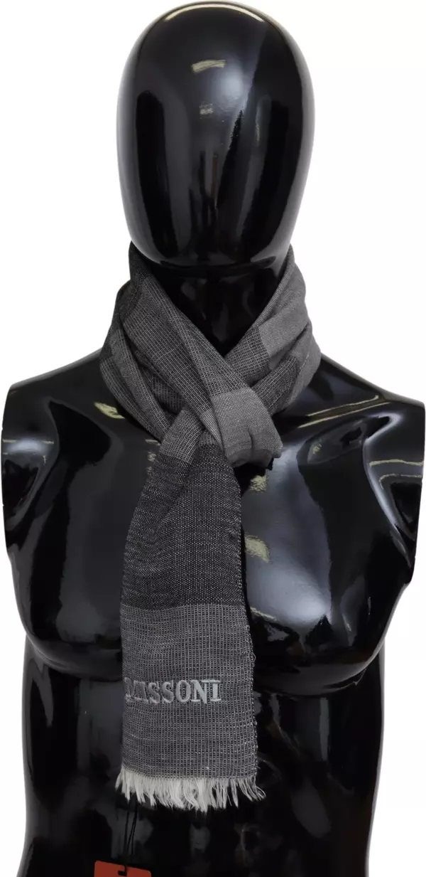Gray Striped Wool Unisex Neck Wrap Fringes Scarf