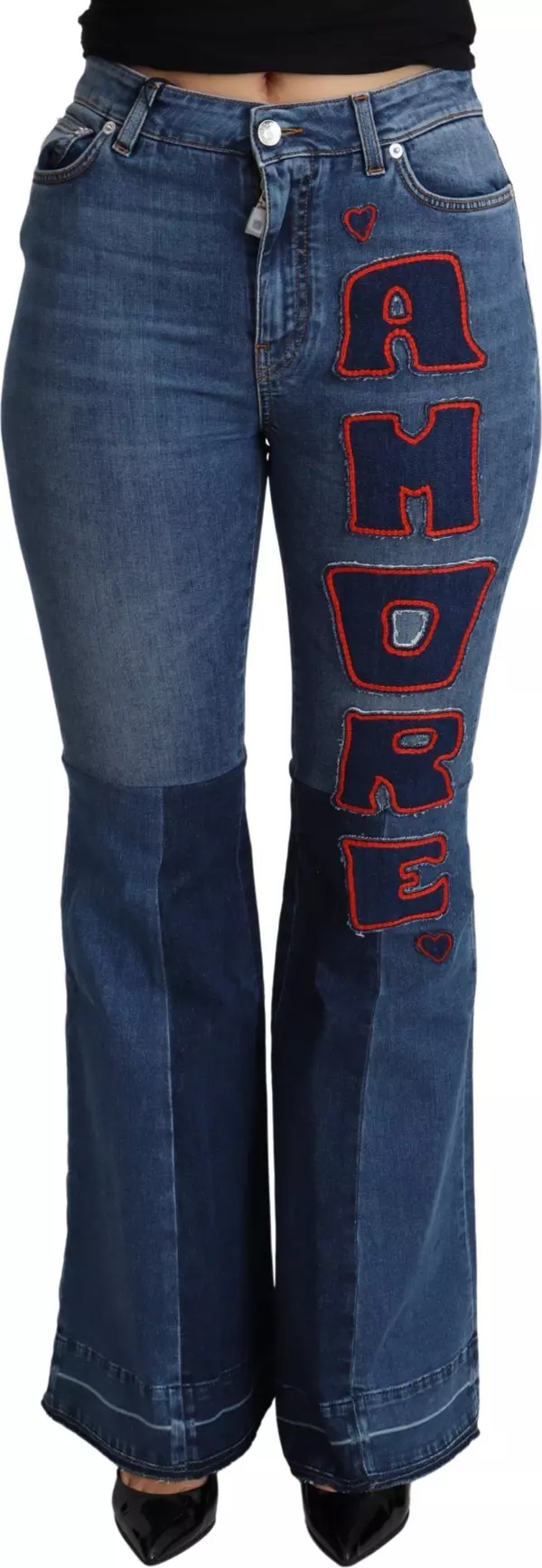 Blue Amore Patch Boot Cut Cotton Stretch Pant