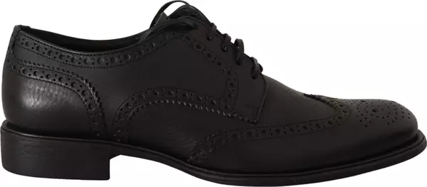 Black Leather Oxford Wingtip Formal Dress Shoes