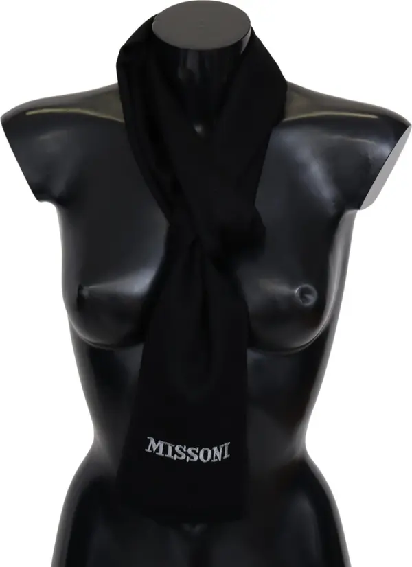 Black 100% Wool Unisex Neck Wrap Fringes Logo Scarf