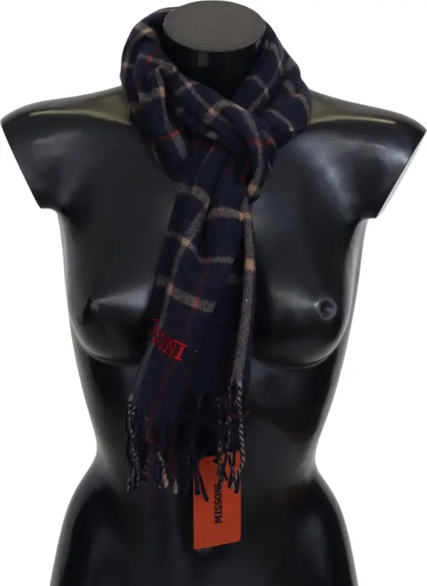 Black Checkered Unisex Neck Wrap Fringes Scarf