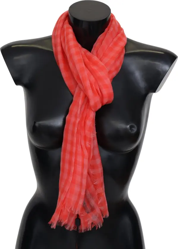 Orange Check Cashmere Unisex Wrap Fringes Scarf