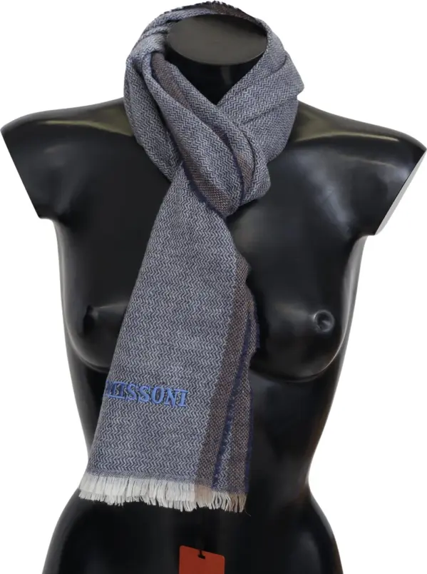 Gray Striped Wool Unisex Neck Wrap Fringes Scarf