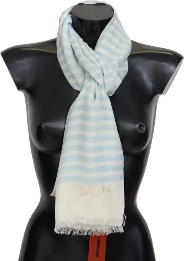 Blue White Lined Cashmere Unisex Wrap Scarf
