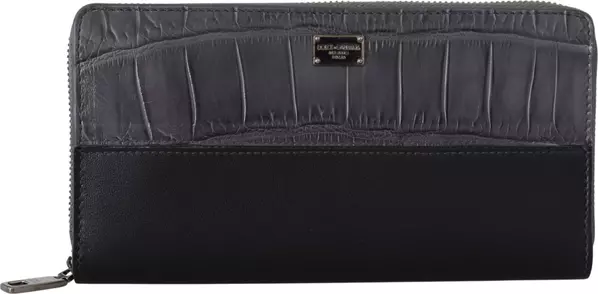 Black Zip Around Continental Clutch Leather Wallet