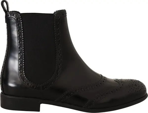 Black Leather Ankle High Flat Boots Shoes