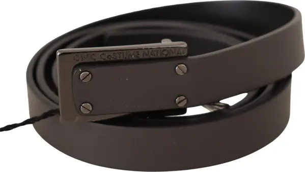 Dark Brown Leather Logo Buckle Belt