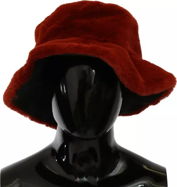 Red Bordeaux Fur Wide Brim Bucket  Hat