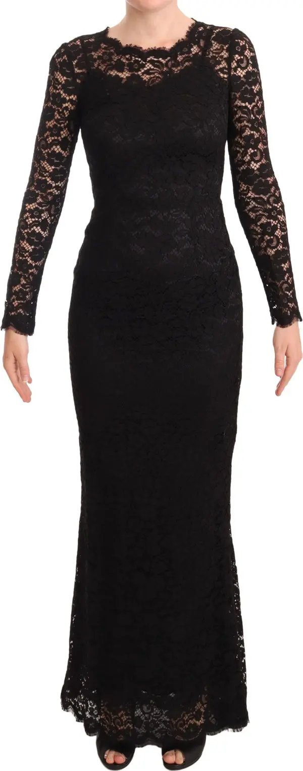 Black Cotton Lace Mermaid Long Sleeves Dress
